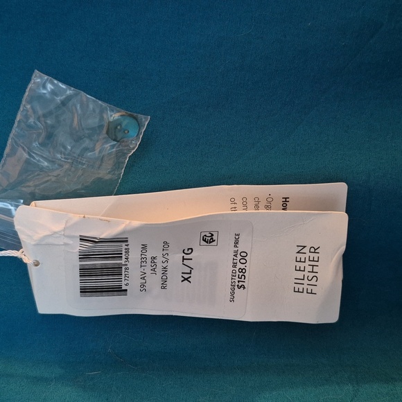 NWT Eileen Fisher Teal Short Sleeve Cuffed Keyhole Button Closure Top Size XL - Picture 5 of 6